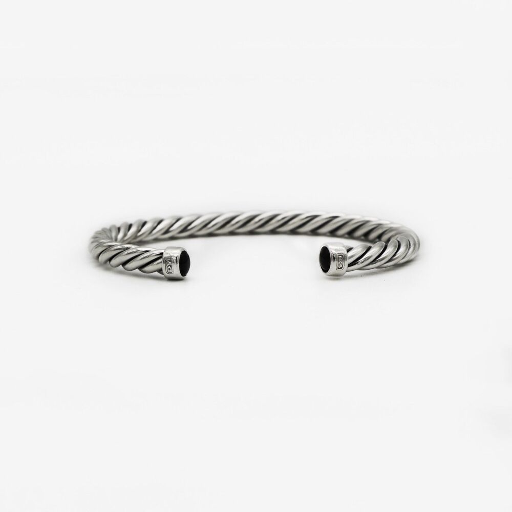 David Yurman Cable Cuff Bracelet Sterling Silver with Black Onyx, 6mm